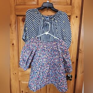 Two Old Navy Puff Sleeve Swing Top In Gingham & Floral, Sz L